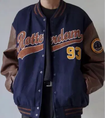 WEGO 바시티 자켓 네이비/브라운 M 사이즈 상당