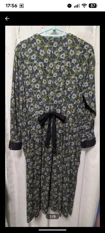 꽃무늬 허리 리본 포함 긴팔 원피스