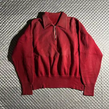 50s VINTAGE USA 하프 지퍼 맨투맨 좋은 페이드 빨간색 옷깃