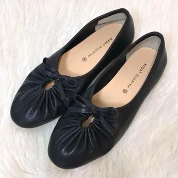 MAJESTIC LEGON 개더 리본 발레슈즈 펌프스 블랙 M