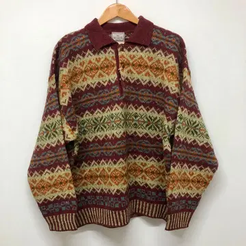 유로 구제 의류 이탈리아제 올 패턴 디자인 니트 스웨터 레트로