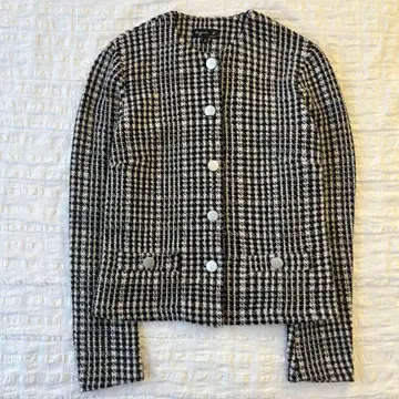 새상품급 에네스베 트위드 체크 노카라 자켓