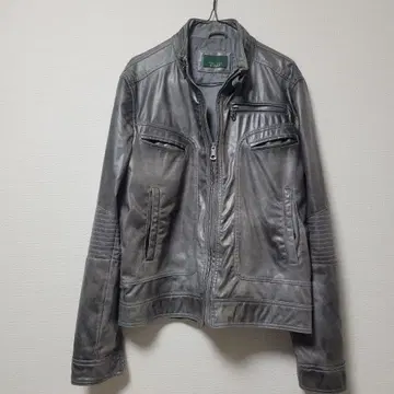 ZARA MAN 그레이 가죽 싱글 라이더 자켓