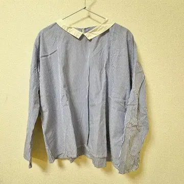 Gauze# 쁘띠 칼라 스트라이프 긴팔 셔츠