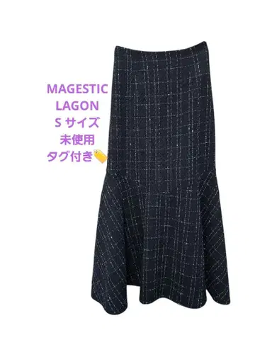 마제스틱 레곤 트위드 머메이드 스커트 체크 무늬 블랙 S