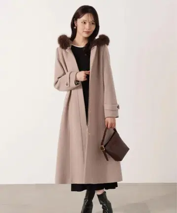 모사 후드 인조 모피 롱 코트