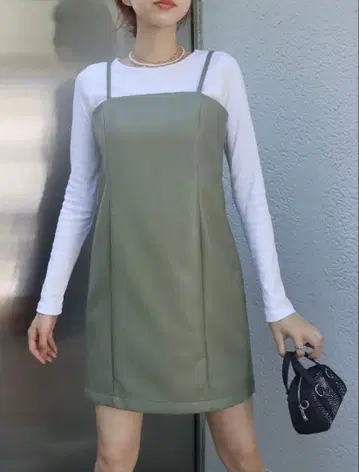 EVRIS 에브리리스 레더라이크 미니 원피스