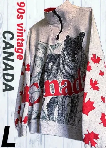 캐나다제 OCEANIC 쿼터 지퍼 울프 프린트 맨투맨