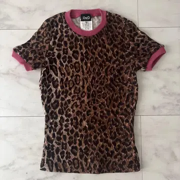 D&G 돌체&가바나 레오파드 무늬 핑크 반팔 니트 38 XS