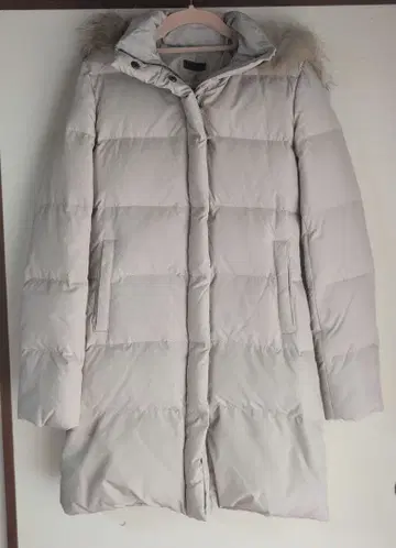 PROFILE 후드 부착 라이트 그레이 롱 다운 코트