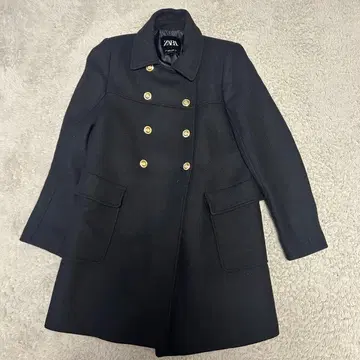 ZARA 자라 골드 버튼 코트 블랙 L 더블 브레스트 밀리터리풍