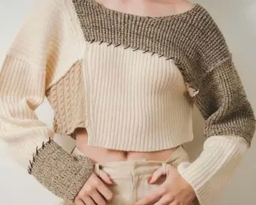 pinue 컬러 블록 니트탑 베이지