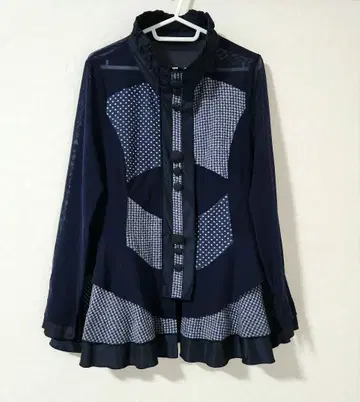 에이코 콘도 네이비 도트 체크 파워넷 자켓