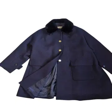 새상품급 최근 에코 퍼 탈착식 옷깃 멜톤 A라인 미들 코트 ROPE