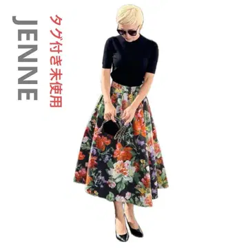 택 포함 미사용 젠느 빈티지풍 플라워 플레어 스커트 꽃무늬 S