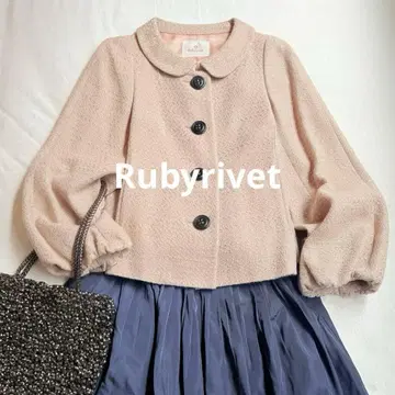 루비 리벳 베이지 퍼프 슬리브 자켓 울 일본제 플리츠