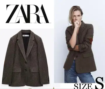 ZARA 체크 울 블렌드 블레이저 S 사이즈