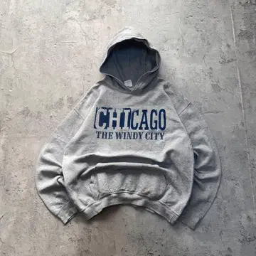 길단 USA 구제 의류 시카고 프린트 후드티 맨투맨 그레이 후디