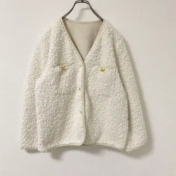 저널 스탠다드 리룸 컬리 페이크 무스탕 V넥 자켓