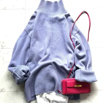 미라 오웬 하이넥 풀오버 양모 캐시미어 혼방 파랑