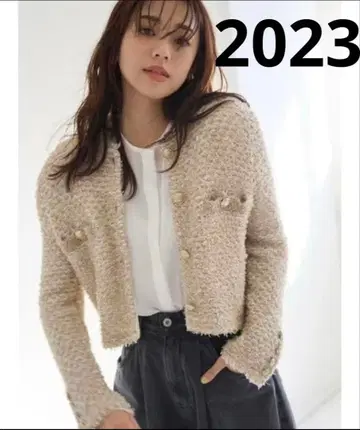 미사용급/2023년 FRAY I.D 트위드 니트 가디건 골드 버튼