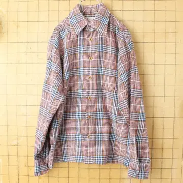 80s90s USA ENRO 아크릴 체크 셔츠 레드 M 긴팔 aw94