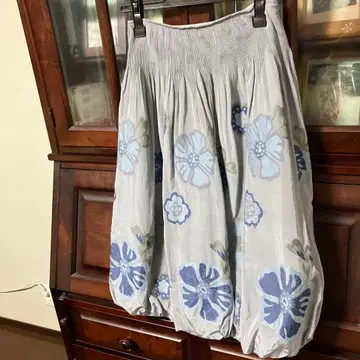 꽃무늬 그레이 코튼 롱 스커트