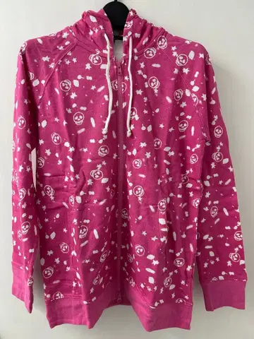 핑크 캐릭터 패턴 풀 집업 후드티