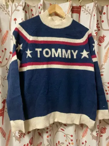 타미힐피거 진스 울 양모 하이넥 로고 니트 스웨터 M TOMMY