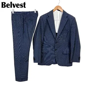 Belvest 수트 셋업 48/48 네이비 스트라이프