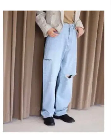 SLOBE citron 색스 블루 데미지 데님 팬츠