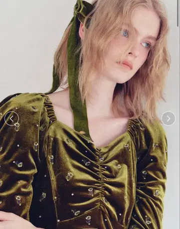 릴리 브라운 자수 벨로아 원피스 그린