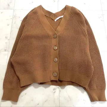 페이지 보이 와플 니트 가디건 돌먼 F 브라운 크롭 기장