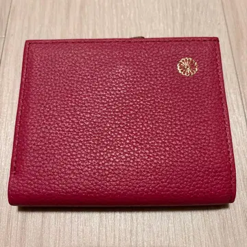 황거 지갑 이단 접이식 가마구치 가죽 천연 가죽 핑크