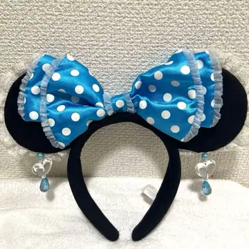 머리띠 스카이블루 도트 리본 프릴 귀찌 미니 디즈니 화이트