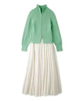 SNIDEL 프론트 지퍼 벌룬 스커트 콤비 원피스 집업 니트