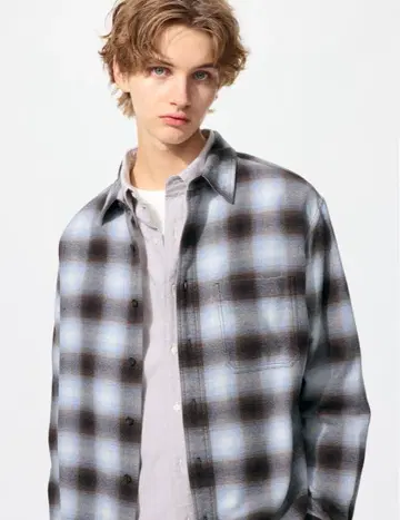 유니클로 플란넬 체크 셔츠 61 blue