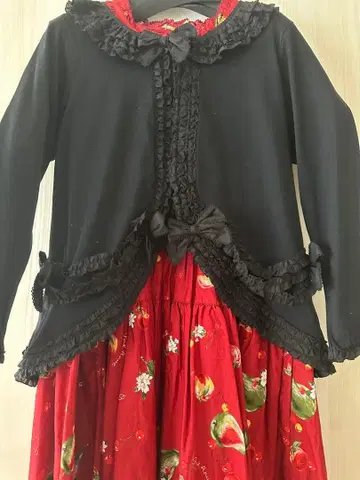 핑크하우스 미사용 프릴 리본 포함 블랙 가디건