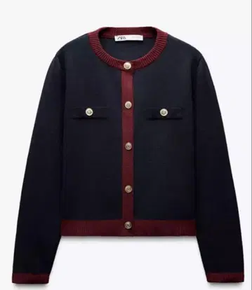 ZARA 골드 버튼 니트 자켓 네이비 레드