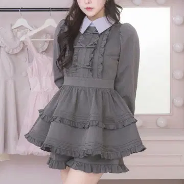 pium 피움 프릴 리본 카라 부착 셋업 차콜