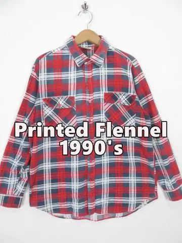 90s 프린트 플란넬 체크 긴팔 플란넬 셔츠 L 구제 의류 그런지