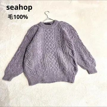 seahop 케이블 니트 스웨터 두꺼운 원단 모 100% 크루넥 퍼플