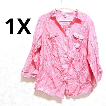 ROZ & ALI 핑크 버튼업 셔츠 [ 1X ] 캐주얼 성인!