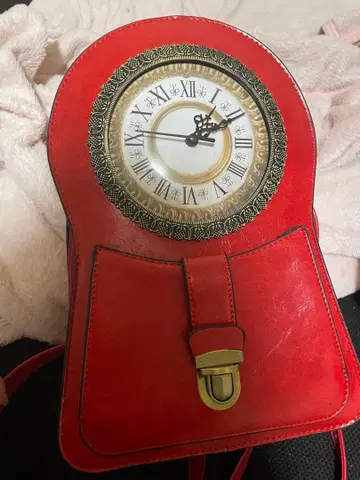 시계 디자인 빨간색 가죽 백팩