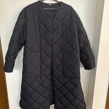 미라 오웬 블랙 퀼팅 롱 코트