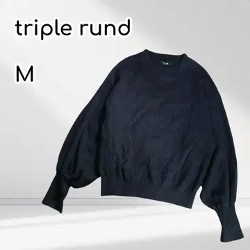 triple rund 하이넥 니트 긴팔 벌룬 소매 페미닌