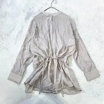 새상품급 [그라시아] (M) 노카라 셔츠 블라우스 베이지 얇은 소재 비침