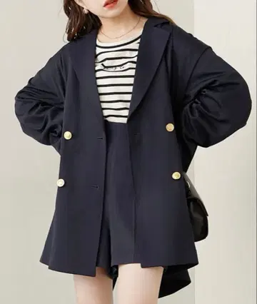 Chico 네이비 더블 브레스트 테일러드 자켓