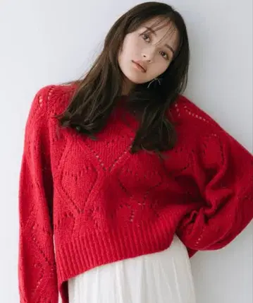 COCODEAL 하트 무늬 시스루 니트 스웨터 (레드)