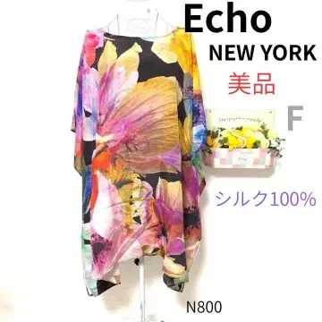 새상품급 [에코 뉴욕] 여성용 튜닉 7부 소매 꽃무늬 올 패턴 실크 F